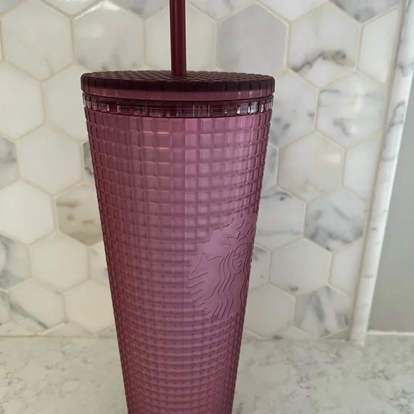 Starbucks Fall 2023 Maroon Wine Soft Touch Grid 24oz Tumbler - Picture 4 of 7